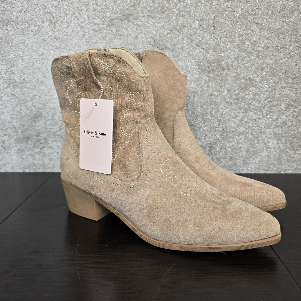 Olivia & Kate Short Faux Suede Boots With Heels NWT Womens Size 7 Med Tan